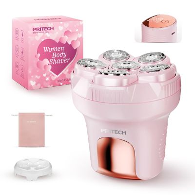 PRITECH Electric Razors for Women Legs, Easy-Clean Body Shaver, Wet & Dry Waterproof Bikini Trimmer, Portable Lady Hair Remover for Face Underarms Pubic (Pink)