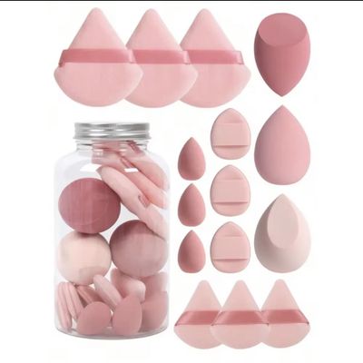 15 PCS reusable makeup sponge and powder puff set, for powder, liquid, or cream, multicolored pink