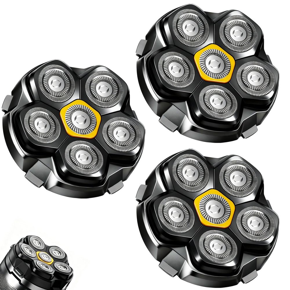 Magnetic 6 Blades Head Shaver Replacement Heads for Many 6D Magnetic Electric Razor,Magnetic 6D Blade Head Compatible with Head Shavers for Bald Men. (3PCS)