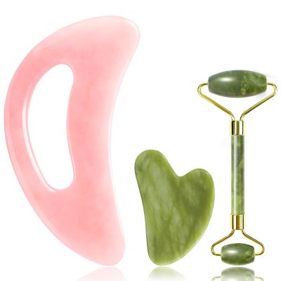 BAIMEI IcyMe Gua Sha Jade Roller Set and Resin Gua Sha Tool with Handle - Full Body Facial Skincare Kit for Puffiness Relief Self Care Gift