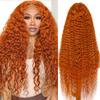 YINGRUN Curly Human Hair Wig 136 Deep Wave Lace Front Wigs Human Hair 180 Density Deep Wave Wigs with Hairline Ginger Wig Human Hair 350# Colored 24 Inch view 1