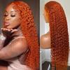 YINGRUN Curly Human Hair Wig 136 Deep Wave Lace Front Wigs Human Hair 180 Density Deep Wave Wigs with Hairline Ginger Wig Human Hair 350# Colored 24 Inch view 3