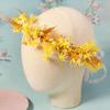 Missgrace Floral Crown Women Purple Orange Pink Green Boho Floral Headpiece with Green Leaves Charming Fairy Flower Headband for Wedding Photo Shoot Festivals Headpiece (Yellow) view 4