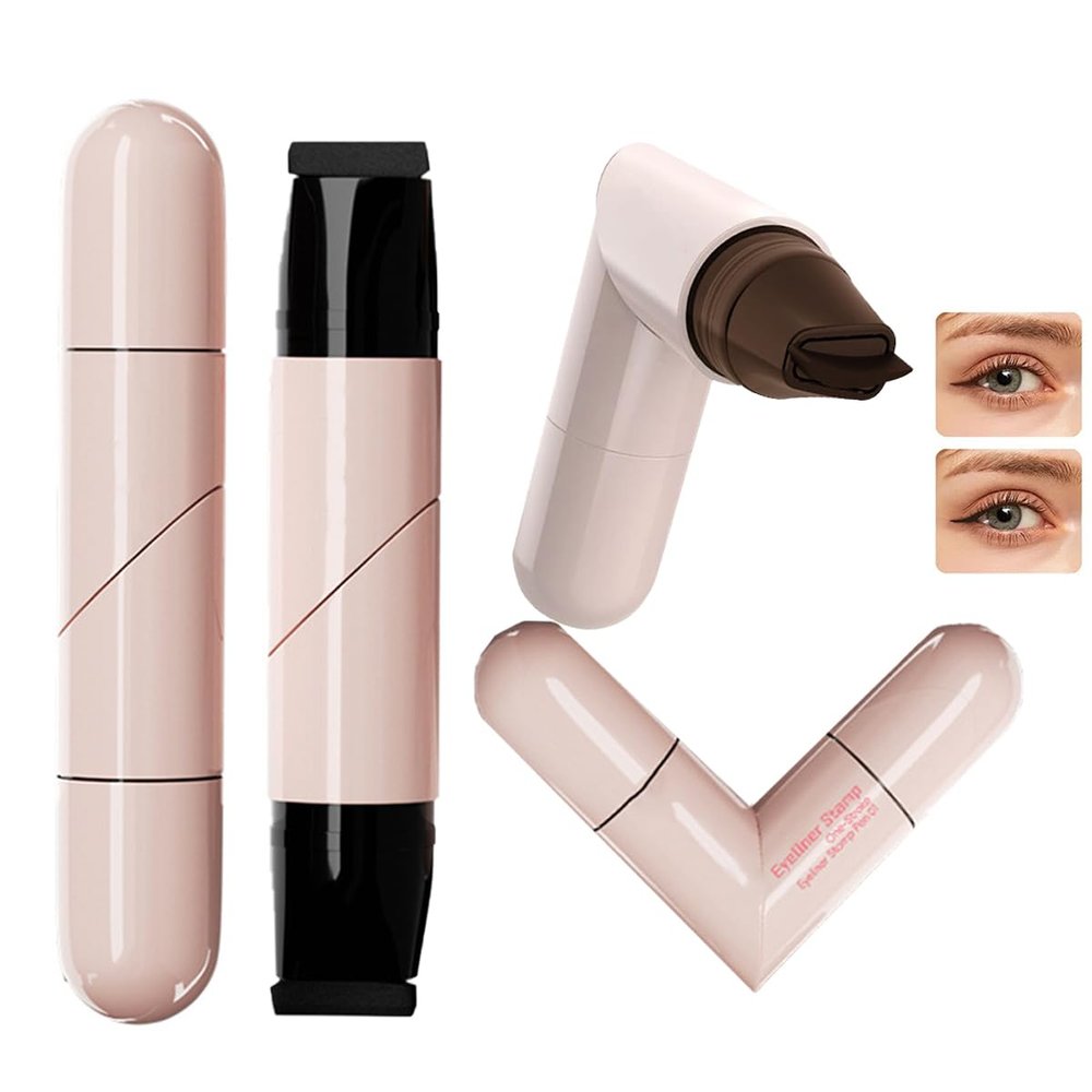 Baorder 2PCS Black and Brown Eyeliner Stamp Set,2025 New Foldable Gel Eyeliner Stamp Pencil,Double Ended Marker Gel,Long-Lasting Waterproof Quick Drying Natural Smudge Resistan for Beginners