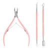 3 Pcs Cuticle Trimmer with Cuticle Pusher, Effortless Nail Cuticle Nipper, Pink Pedicure Manicure Tool, Stainless Steel Dual End Pusher, Sharp Blades Dead Skin Clipper for Fingernails and Toenails view 1