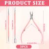 3 Pcs Cuticle Trimmer with Cuticle Pusher, Effortless Nail Cuticle Nipper, Pink Pedicure Manicure Tool, Stainless Steel Dual End Pusher, Sharp Blades Dead Skin Clipper for Fingernails and Toenails view 2