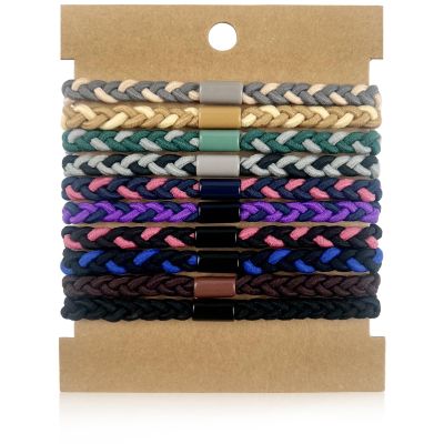 10-Pack Braided Elastic Hair Bands for Curly & Thick Hair No-Crease Coil Ties for Mens Buns & Womens Long Styles