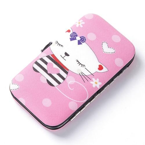 Cartoon manicure 7-piece set, portable manicure tool set PU shell travel nail care kit with nail clippers file dead skin fork, gift preferred