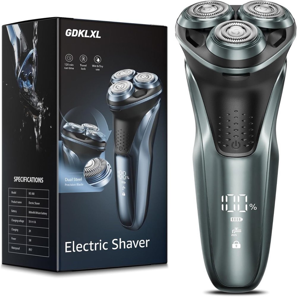 Electric Razor for Men IPX7 Waterproof Shaver - 4D Flex Precision Blades with Pop-Up Trimmer, 1.5H Fast Charge Light Blue