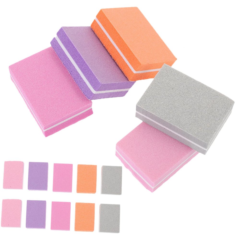 COOLHIYA 50 pcs Double-Sided Sponge Buffer Block Nail Files for Manicure and Pedicure Compact Nail Grinding File for Fingernail and Toenail Buffing Practical Care Tool for Beginners