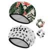 2 PCS Reusable Shower Caps with 2 Satin Scrunchies for Women, Large Waterproof Shower Bonnet Washable Elastic Band Bath Hair Hat for Long Hair, Tropical Leaf view 1
