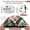 2 PCS Reusable Shower Caps with 2 Satin Scrunchies for Women, Large Waterproof Shower Bonnet Washable Elastic Band Bath Hair Hat for Long Hair, Tropical Leaf view 3