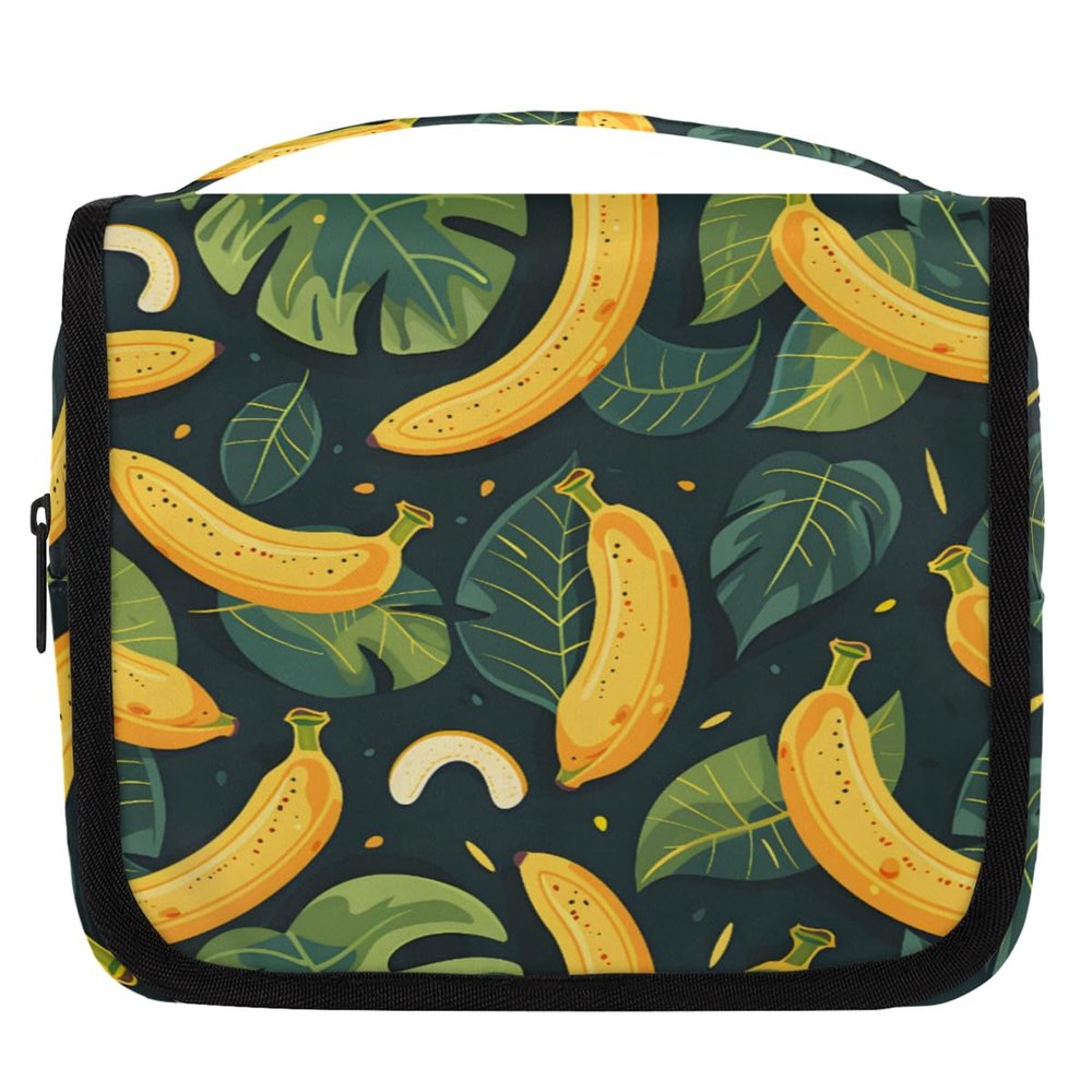 Kuquteed Tropical Banana Hanging Toiletry Bag for Women Men Palm Leaves Makeup Cosmetic Bag Water Resistant Portable Toiletries Organizer Bag for Travel Accessories Essentials