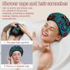 2 PCS Shower Cap for Women, Sugar Skull Black Cats Shower Caps + 2 Satin Scrunchies, Waterproof Bath Caps Elastic and Reusable Hair Cap for Shower view 2