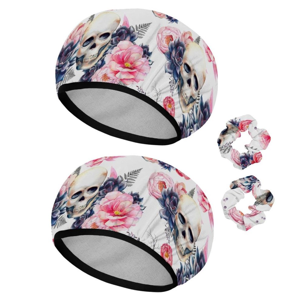 2 Sets Large name) Shower Caps for Women, Waterproof Shower Cap Double Layers Bath Caps for Women Long Thick Hair