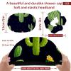 2 PCS Reusable Shower Caps with 2 Satin Scrunchies for Women, Large Waterproof Shower Bonnet Washable Elastic Band Bath Hair Hat for Long Hair, Mexican Cactus (5) view 3