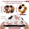 2 PCS Reusable Shower Caps with 2 Satin Scrunchies for Women, Large Waterproof Shower Bonnet Washable Elastic Band Bath Hair Hat for Long Hair, Cow pig sheep horse chicken donkey (6) view 3