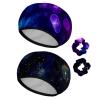2 PCS Reusable Shower Caps with 2 Satin Scrunchies for Women, Large Waterproof Shower Bonnet Washable Elastic Band Bath Hair Hat for Long Hair, jellyfish in the ocean (2) view 1