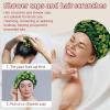2 PCS Reusable Shower Caps with 2 Satin Scrunchies for Women, Large Waterproof Shower Bonnet Washable Elastic Band Bath Hair Hat for Long Hair, St.Patrick's Day (6) view 2