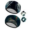 2 PCS Reusable Shower Caps with 2 Satin Scrunchies for Women, Large Waterproof Shower Bonnet Washable Elastic Band Bath Hair Hat for Long Hair, Mountain (2) view 1