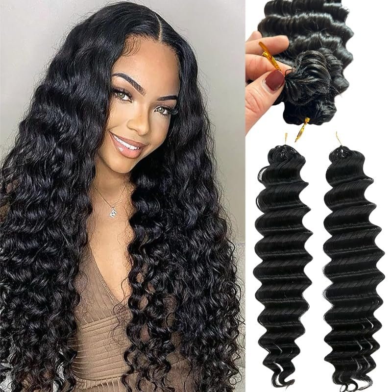 100% Human Hair Knotless Pre-Separated Crochet Hair Extensions Deep Culry Feather Hair Deep Wave Feather Line Hair Extensions Natural Color 14Inch 240g