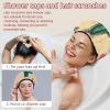 2 PCS Reusable Shower Caps with 2 Satin Scrunchies for Women, Large Waterproof Shower Bonnet Washable Elastic Band Bath Hair Hat for Long Hair, Hand Drawn Cactus (12) view 2