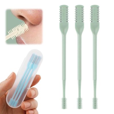 2-in-1 Nasal Hair Cutter, Nose Hair Trimmer for Men and Women, Dual-Blade Nose Hair Remover with 360 Rotation & Ear Pick, Compact Nose Trimmer with Cleaning Brush for Travel Grooming (Green, 3pcs)