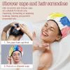 2 PCS Reusable Shower Caps with 2 Satin Scrunchies for Women, Large Waterproof Shower Bonnet Washable Elastic Band Bath Hair Hat for Long Hair, yellow orange red blue and pink (4) view 2