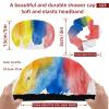 2 PCS Reusable Shower Caps with 2 Satin Scrunchies for Women, Large Waterproof Shower Bonnet Washable Elastic Band Bath Hair Hat for Long Hair, yellow orange red blue and pink (4) view 3