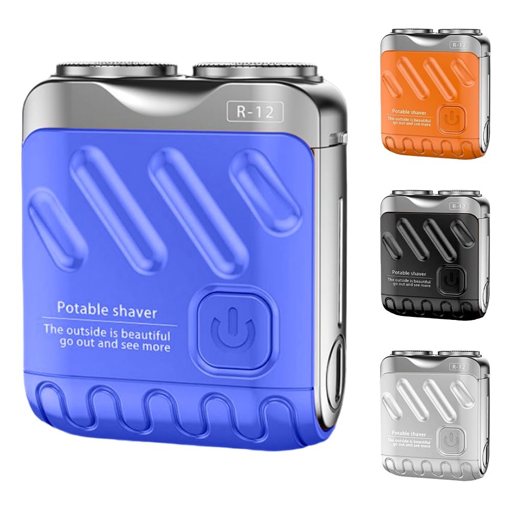 Portable Rotary Dual Ring Electric Shaver, Mini USB Rechargeable Electric Waterproof Razor, Compact Pocket Travel Shaver One-Button Long Lasting Shaver for Home and Travel (Blue)