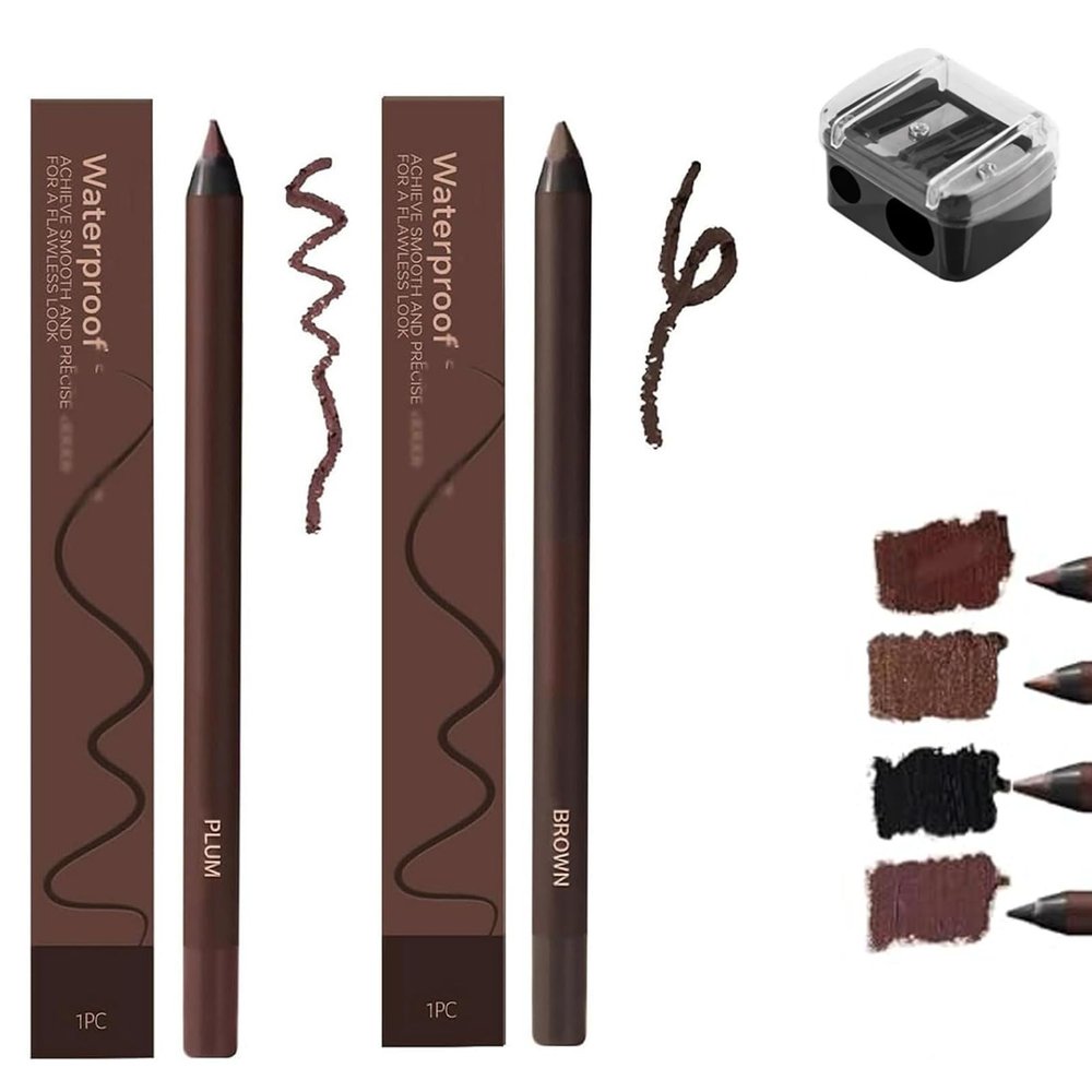 Chocolate and Plum Eyeliner Duo, Chocolates and Plums Waterproof Eyeliner, 24 Hr Waterproof Eyeliners Duo Sharpenable Eye Pencil (Plum+Brown)