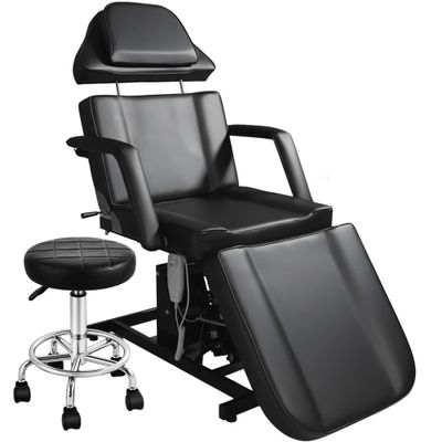 KIIUMI Fully Electric Facial Tattoo Bed for Client, Esthetician Lash Chair with Rolling Stool, Remote Control, Extended Headrest All Purpose Artist Massage Table Beauty Salon Spa Equipment, Black