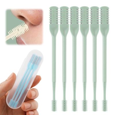 2-in-1 Nasal Hair Cutter, Nose Hair Trimmer for Men and Women, Dual-Blade Nose Hair Remover with 360 Rotation & Ear Pick, Compact Nose Trimmer with Cleaning Brush for Travel Grooming (Green, 6pcs)