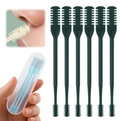 2-in-1 Nasal Hair Cutter, Nose Hair Trimmer for Men and Women, Dual-Blade Nose Hair Remover with 360 Rotation & Ear Pick, Compact Nose Trimmer with Cleaning Brush for Travel Grooming (Coffee, 6pcs)