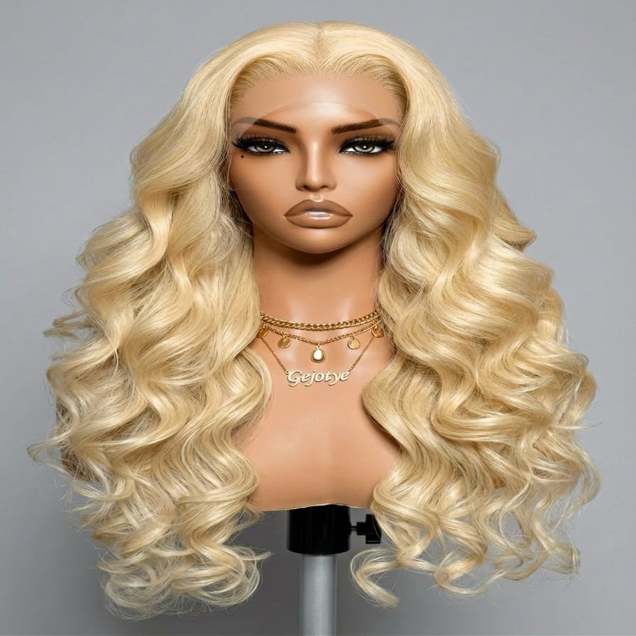 Gejotye 613 Blonde Wig Human Hair, Lace Front Wig Body Wave 13x6 HD Lace, 180% Density, PURE HUMAN HAIR, NO SYNTHETIC BLEND, TRUE TO LENGTH 24 Inch