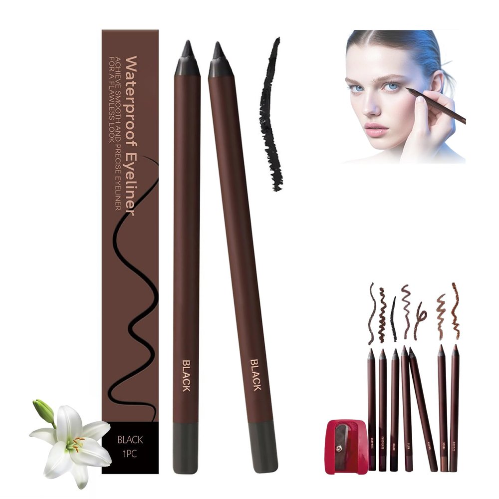 Chocolate And Plum Eyeliner Duo, 24 HR Waterproof Eyeliner Duo Sharpenable Eye Pencil, 2 in 1 Eye Liner and Eyebrow, Smudge Proof, Long Wear, Waterproof, Smooth & Easy to Color (Black* 2)