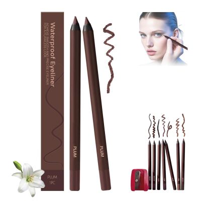Chocolate And Plum Eyeliner Duo, 24 HR Waterproof Eyeliner Duo Sharpenable Eye Pencil, 2 in 1 Eye Liner and Eyebrow, Smudge Proof, Long Wear, Waterproof, Smooth & Easy to Color (Plum*2)