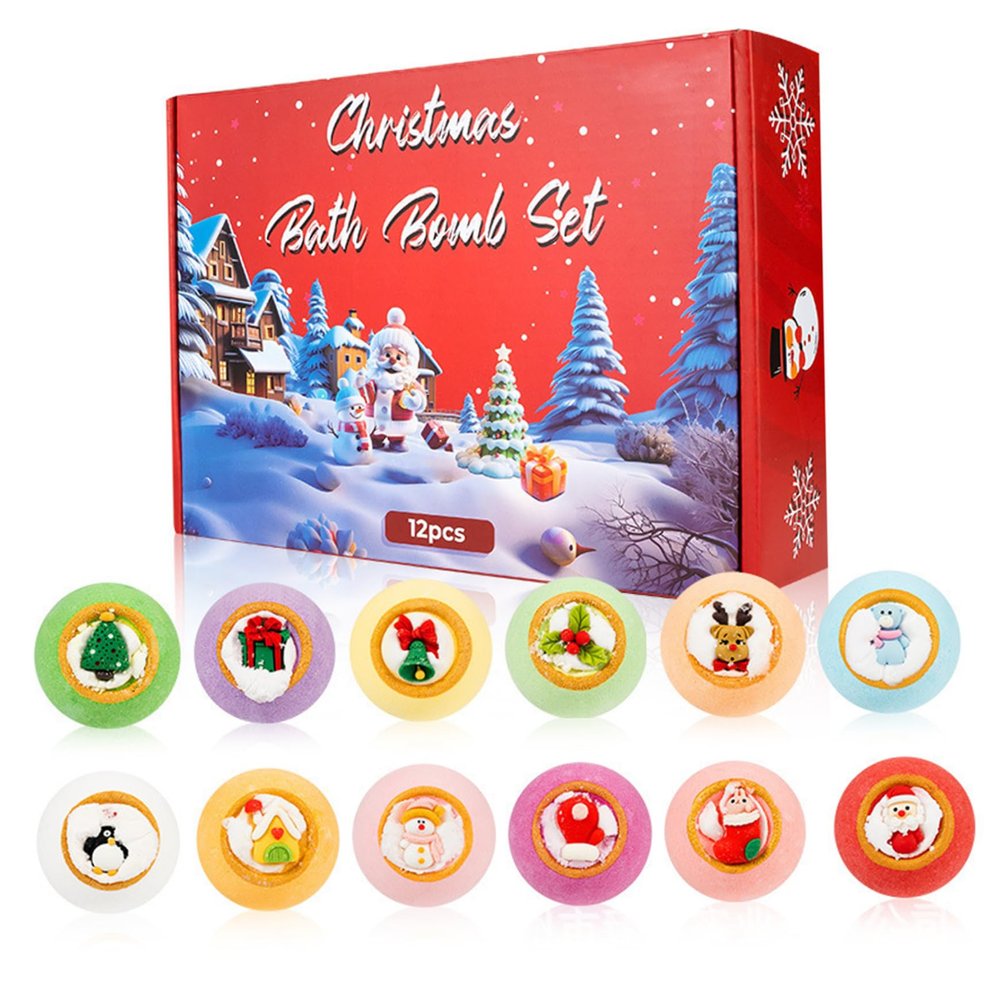 Christmas Bath Bombs 12PCS/Set Different Scents Natural Organic Bath Bombs with Surprise Toys Inside Bathbombs for Women Mom Girlfriend