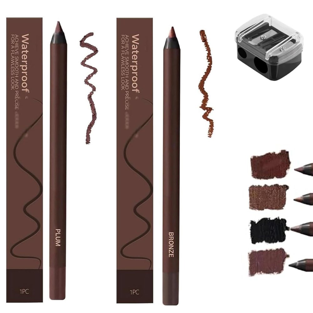 Chocolate and Plum Eyeliner Duo, Chocolates and Plums Waterproof Eyeliner, 24 Hr Waterproof Eyeliners Duo Sharpenable Eye Pencil (Plum+Bronze)