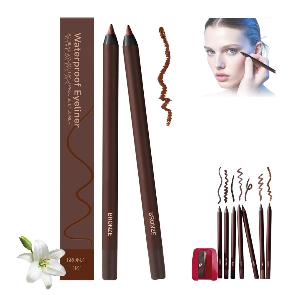 Chocolate And Plum Eyeliner Duo, 24 HR Waterproof Eyeliner Duo Sharpenable Eye Pencil, 2 in 1 Eye Liner and Eyebrow, Smudge Proof, Long Wear, Waterproof, Smooth & Easy to Color (Bronze* 2)