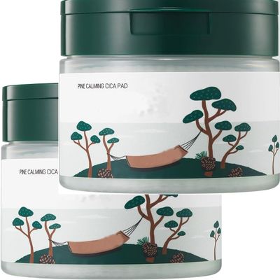 Bundle 2 Pack - Pine Calming CICA Pad 50pcs - Wide Cooling and Soothing Toner Pads - 6.59 fl oz (195 ml)