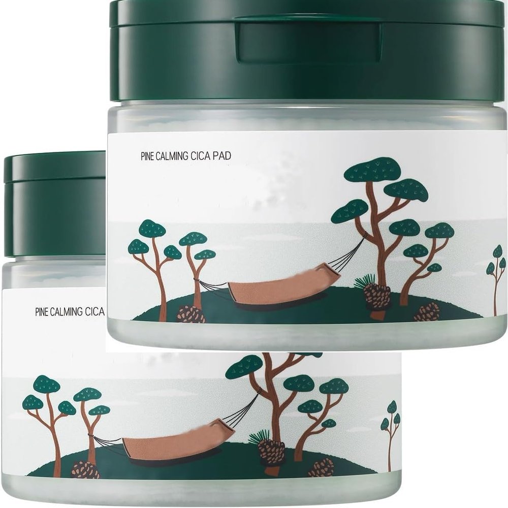 Bundle 2 Pack - Pine Calming CICA Pad 50pcs - Wide Cooling and Soothing Toner Pads - 6.59 fl oz (195 ml)