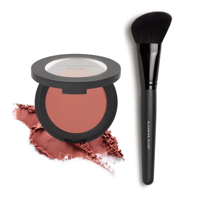 bareMinerals Gen Nude Powder Blush, Mineral-Based Pressed Powder + Blooming Makeup Blush Brush Bundle