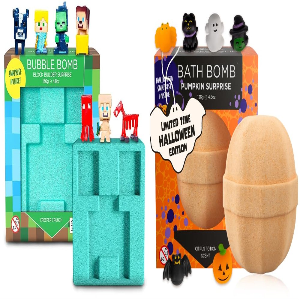 Block Builder Surprise Figure Inside and Halloween Bath Bombs for Kids with Surprise Halloween Toys Inside  Spooky Boo Basket Stuffers for Kids