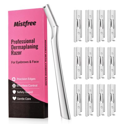 Mistfree Dermaplane Razor for Women Face, Eyebrow Razor for Women & Men, Professional Metal Dermaplaning Tool with 12PCS Refill Blades, Reusable Face Razor for Exfoliation & Peach Fuzz Removal