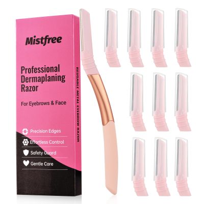 Mistfree Dermaplane Razor for Women Face, Eyebrow Razor Refills with 10 Razor Head, Reusable Face Razors, Professional Dermaplaning Tool for Exfoliation, Peach Fuzz Removal, Eyebrow Shaping