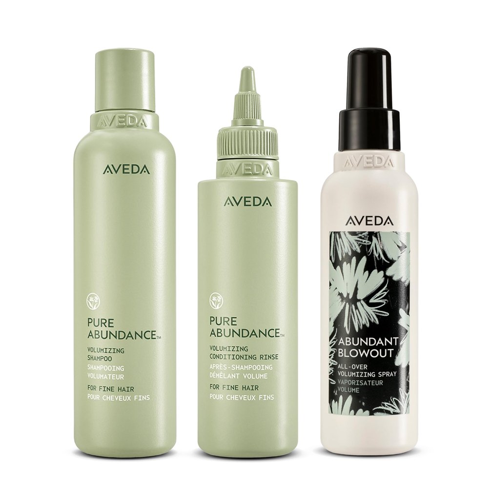 Aveda Pure Abundance Volumizing Shampoo, Conditioning Rinse + Abundant Blowout Full Size Set | For Fine Hair | Vegan