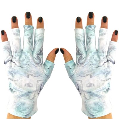 ManiGlovz -The Original Dermatologist Recommended UPF 50+ UV Protective Manicure and Sunblock Fingerless Gloves, Sun Protection, Driving and Gel Manicure Gloves in Blue Marble
