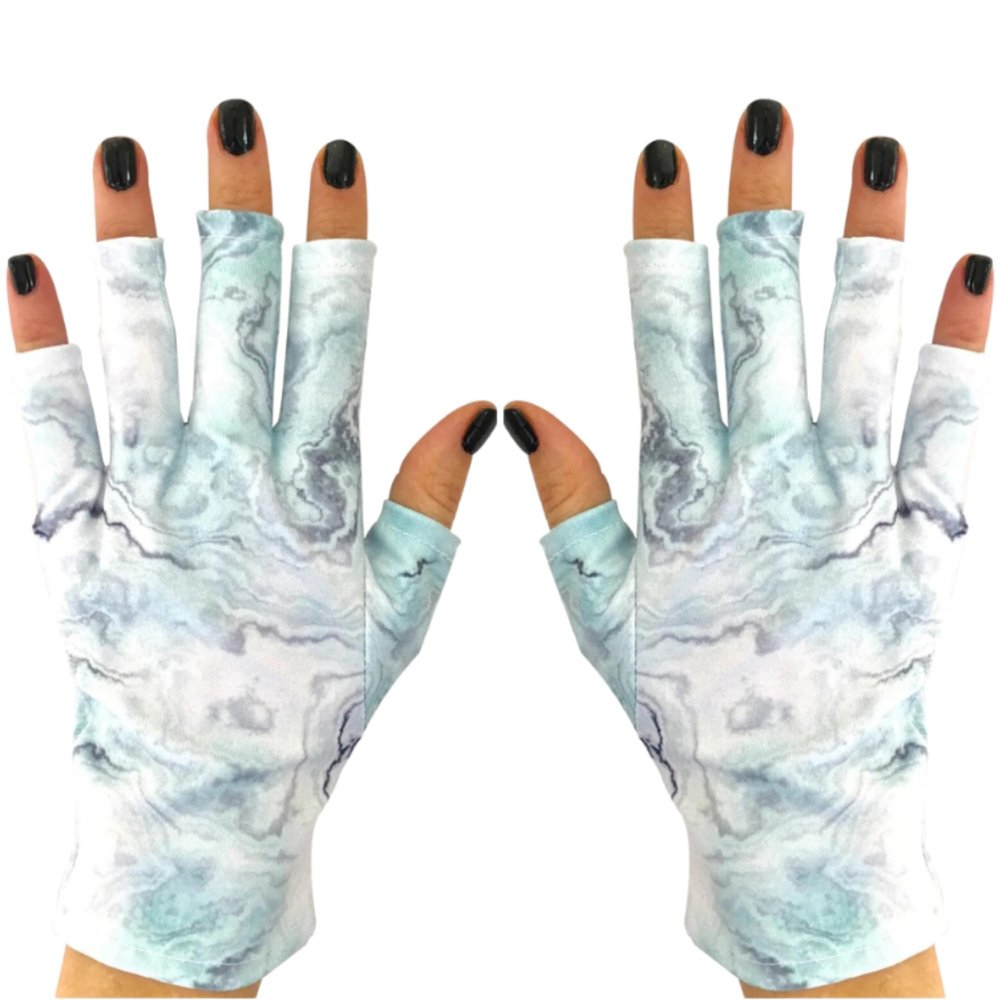 ManiGlovz -The Original Dermatologist Recommended UPF 50+ UV Protective Manicure and Sunblock Fingerless Gloves, Sun Protection, Driving and Gel Manicure Gloves in Blue Marble