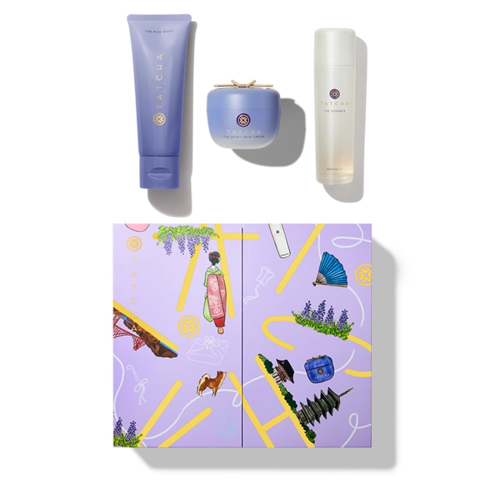 TATCHA Delightfully Dewy Set | Holiday Gift Set - The Rice Wash, The Dewy Skin Cream, and The Travel-Sized Essence ($177 Value)